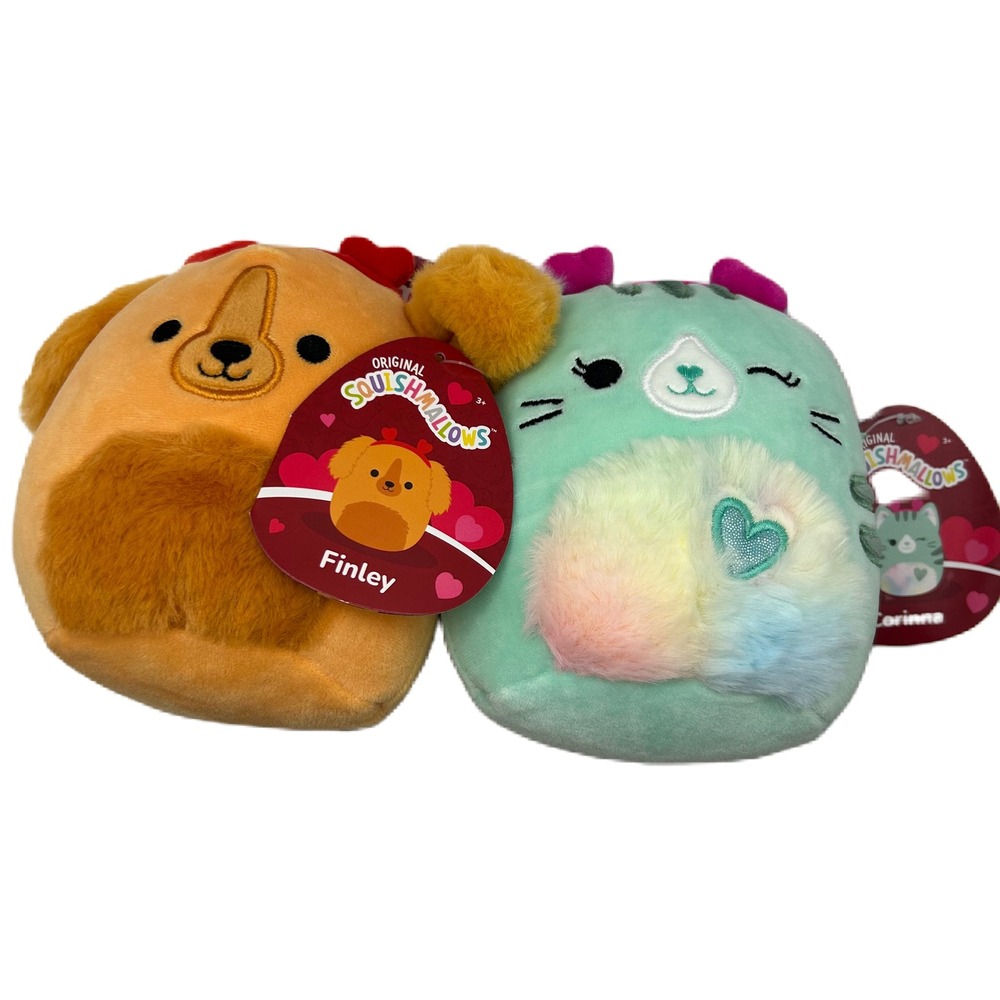 Squishmallows 5 Inch Valentines Day Finley Dog and Corinna Cat‎ Plush 2-Pack NEW